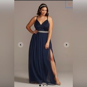 Strap  V- neck line evening gown